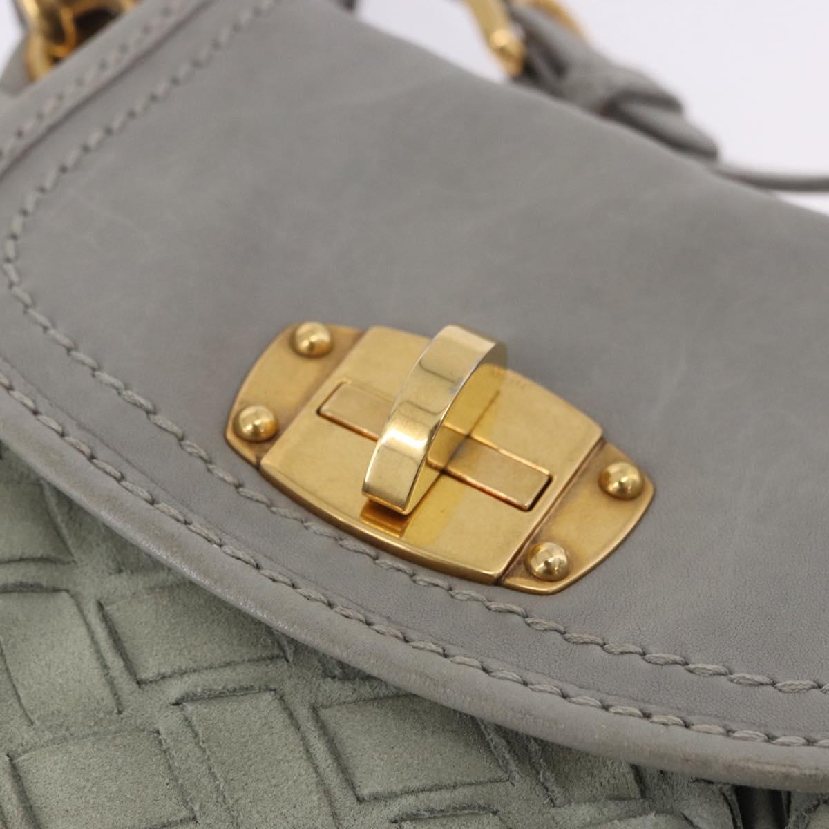 Miu Miu Shoulder Bag Suede Gray Gold Tone Auth 200371A