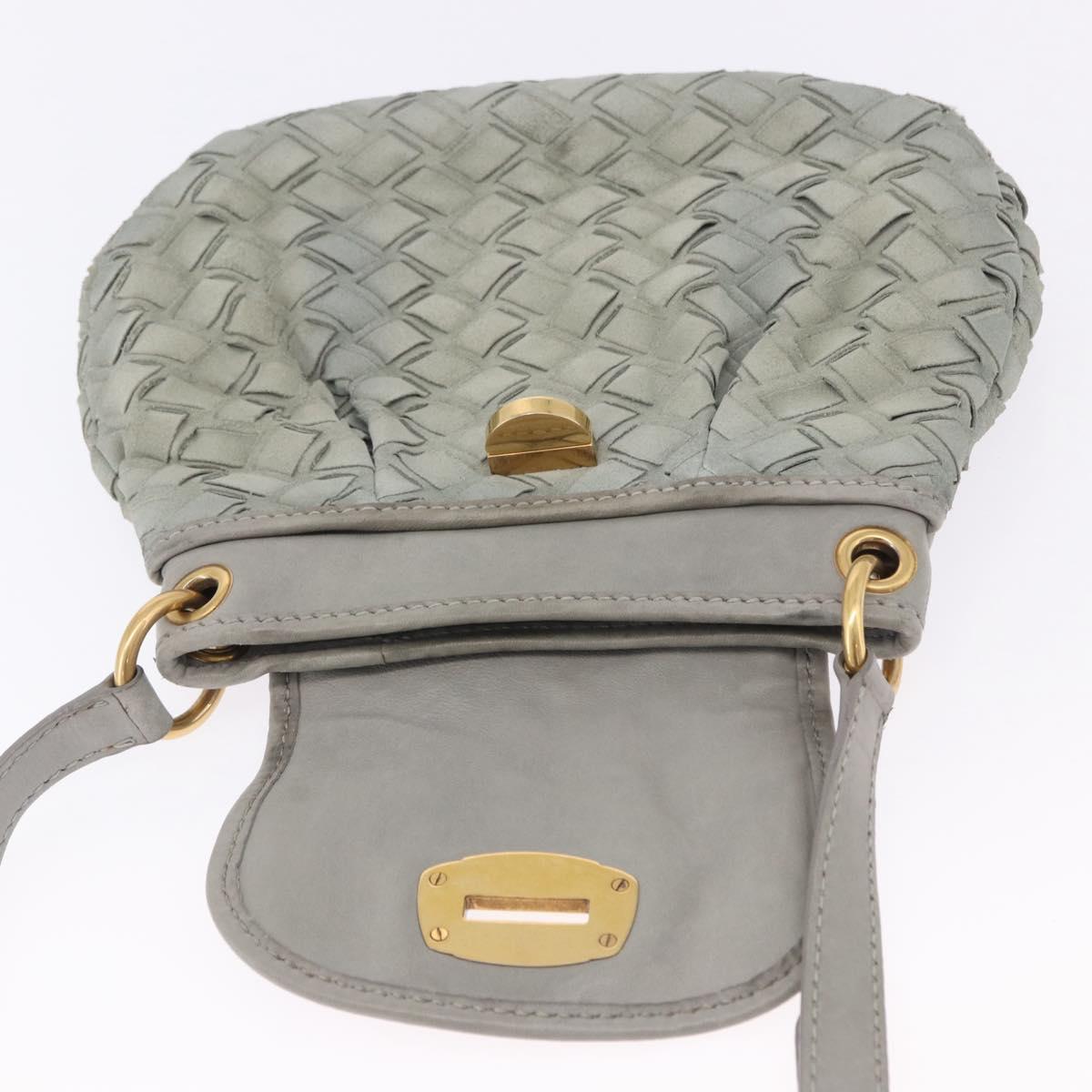Miu Miu Shoulder Bag Suede Gray Gold Tone Auth 200371A