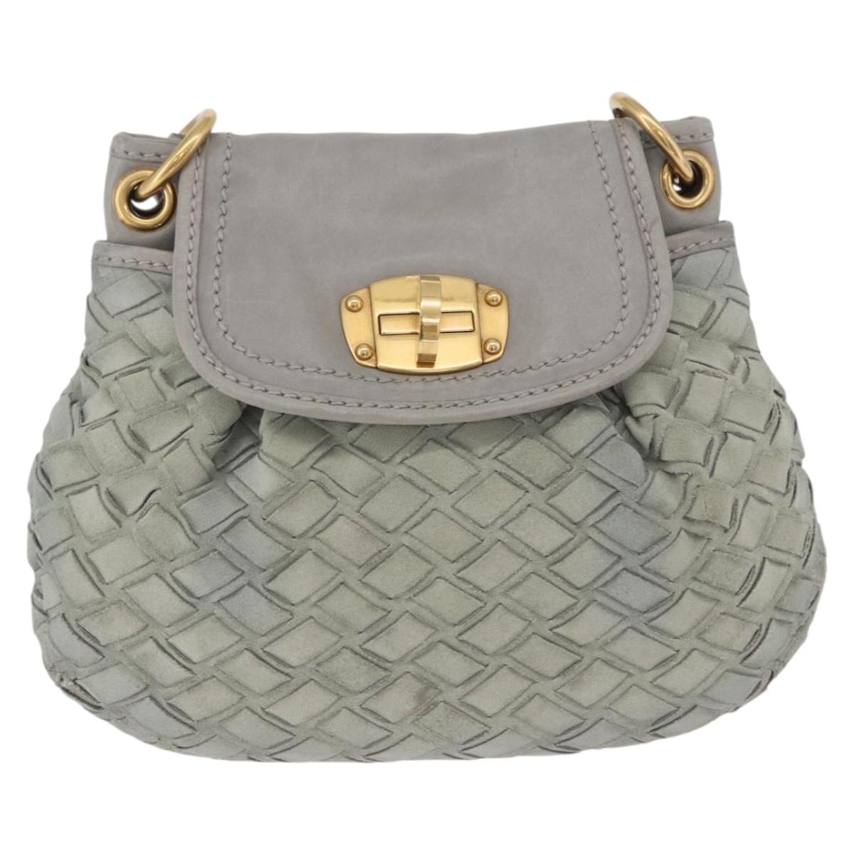 Miu Miu Shoulder Bag Suede Gray Gold Tone Auth 200371A