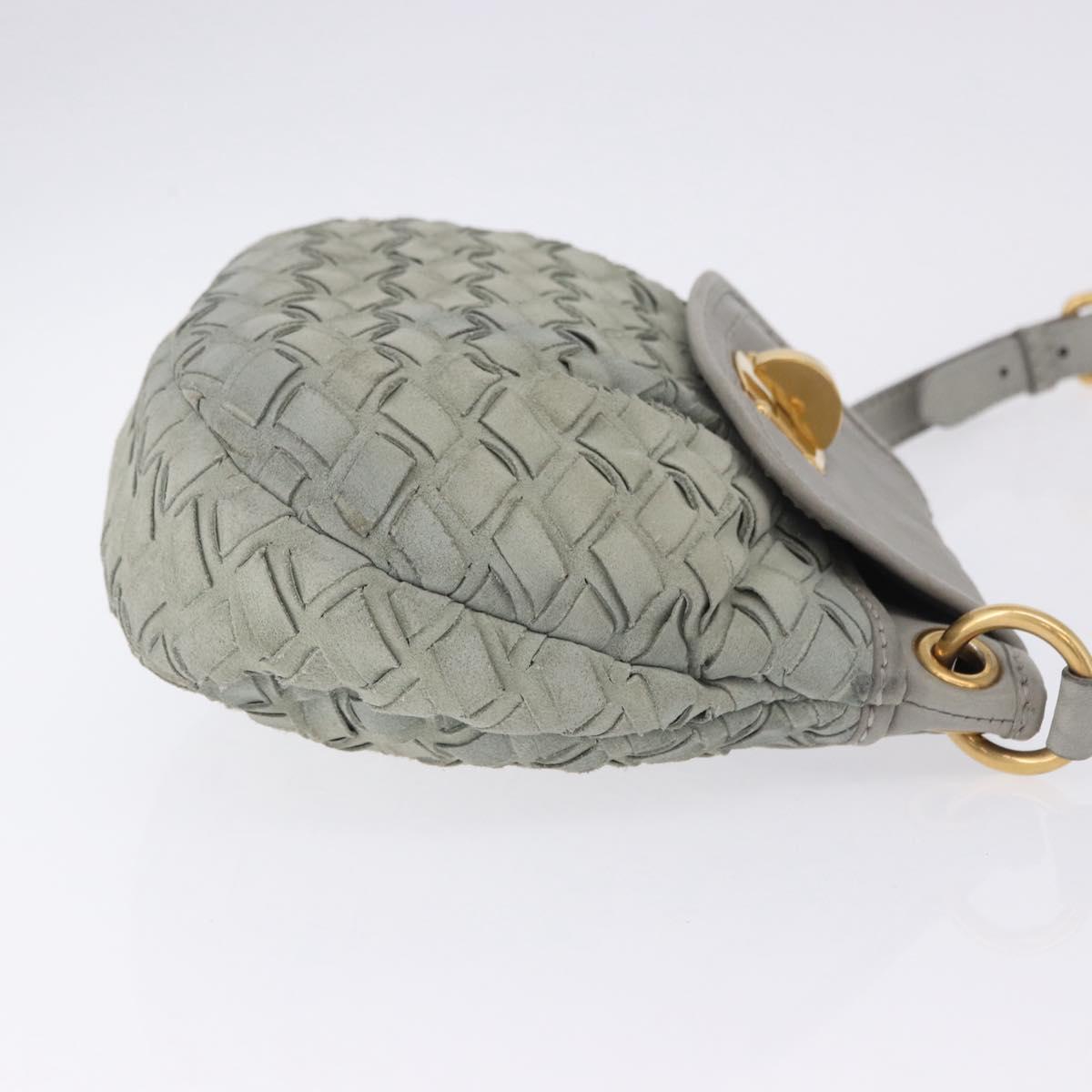 Miu Miu Shoulder Bag Suede Gray Gold Tone Auth 200371A