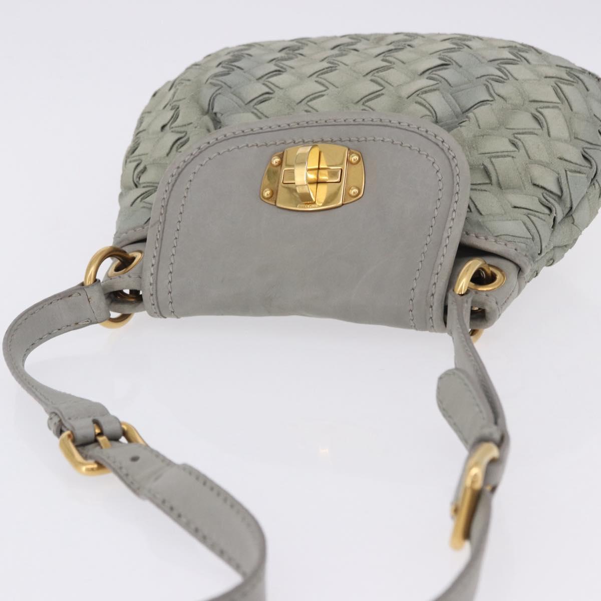 Miu Miu Shoulder Bag Suede Gray Gold Tone Auth 200371A