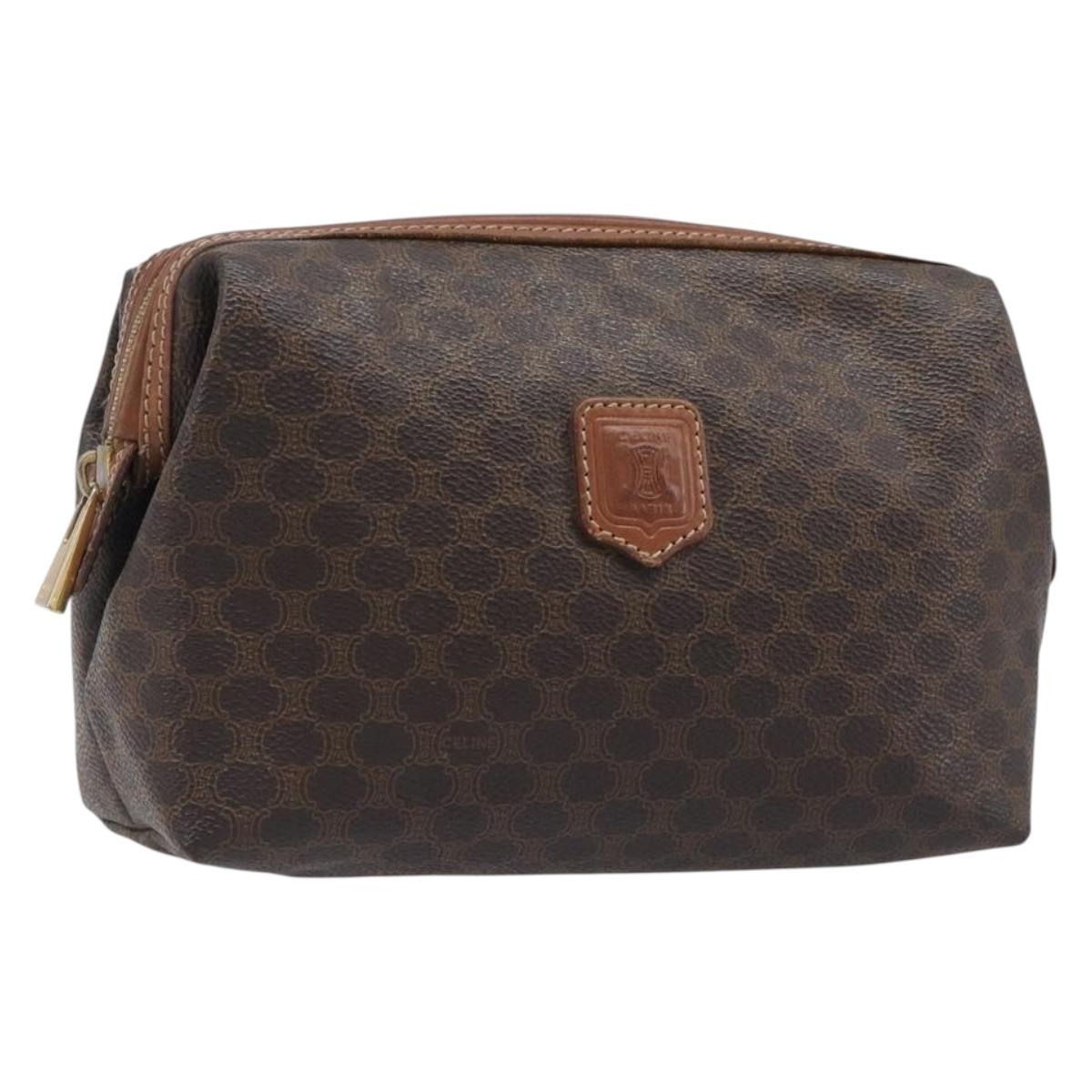 CELINE Macadam Clutch Bag PVC Leather Brown Gold Tone Auth 200374