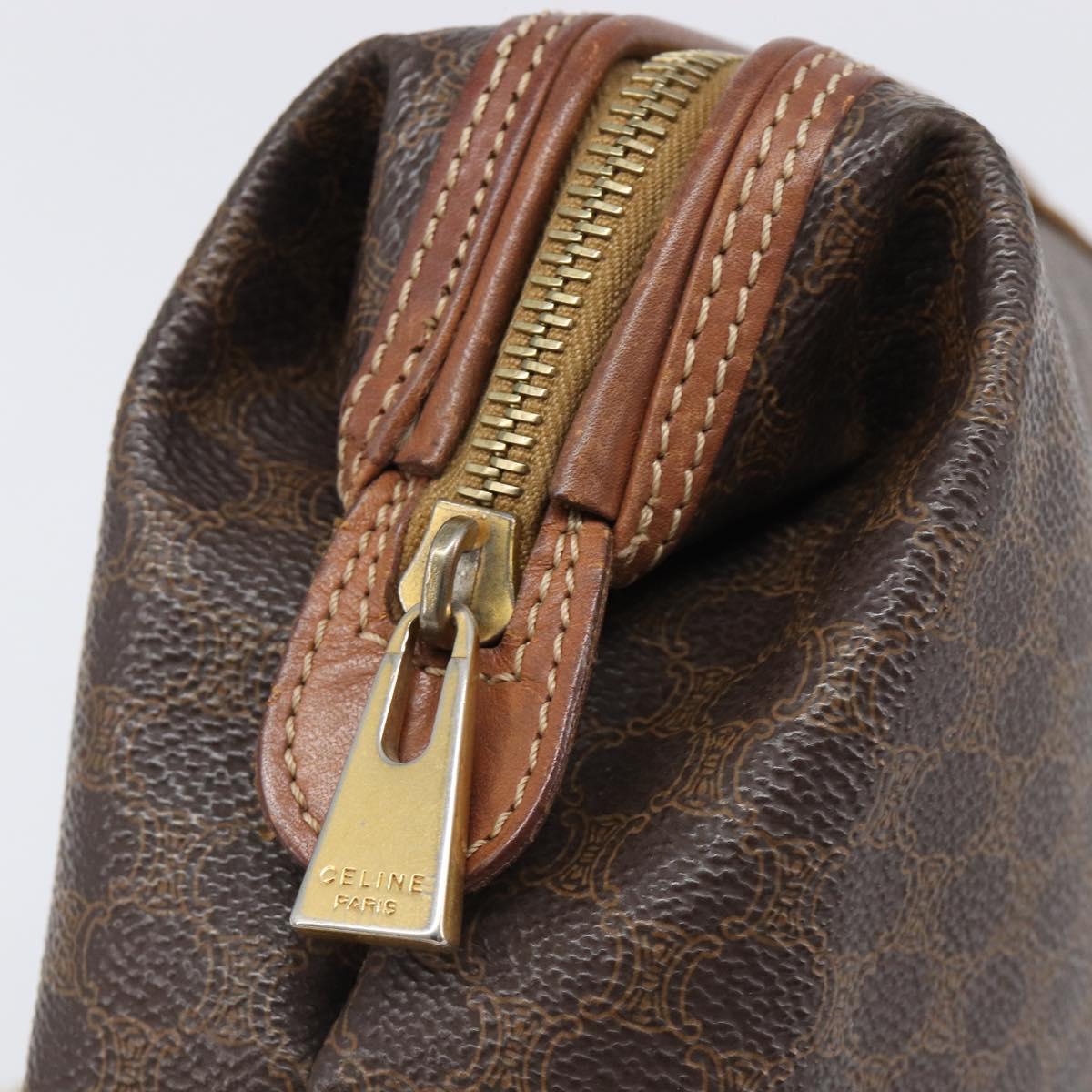 CELINE Macadam Clutch Bag PVC Leather Brown Gold Tone Auth 200374