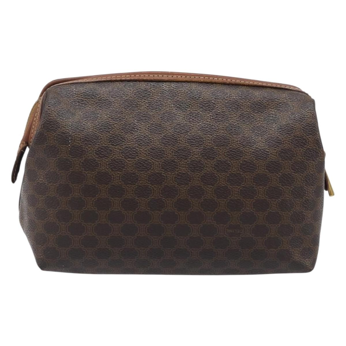 CELINE Macadam Clutch Bag PVC Leather Brown Gold Tone Auth 200374