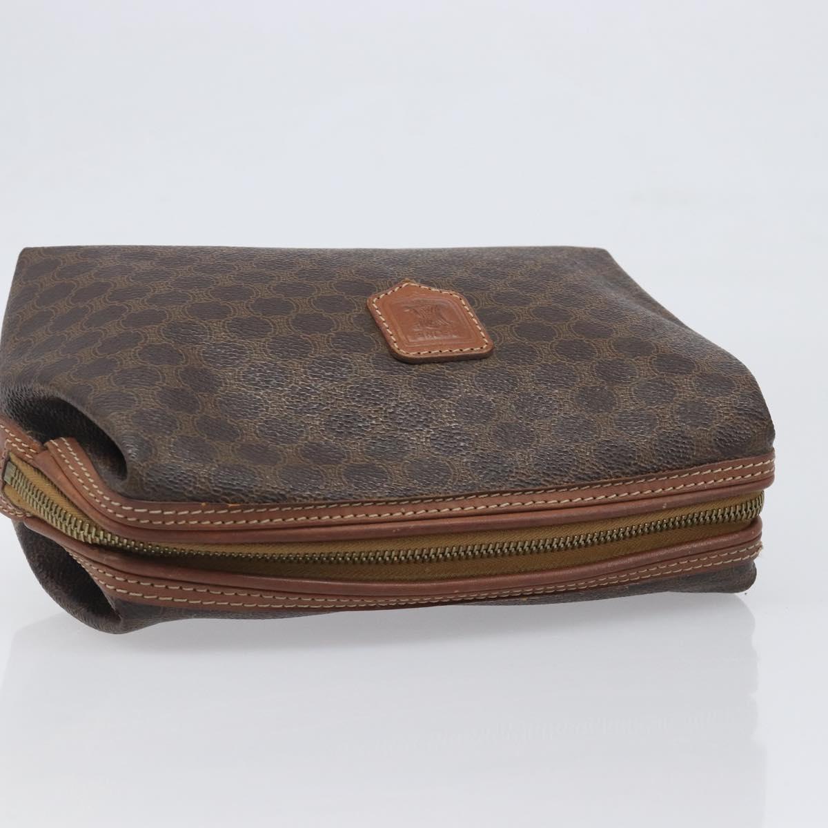 CELINE Macadam Clutch Bag PVC Leather Brown Gold Tone Auth 200374