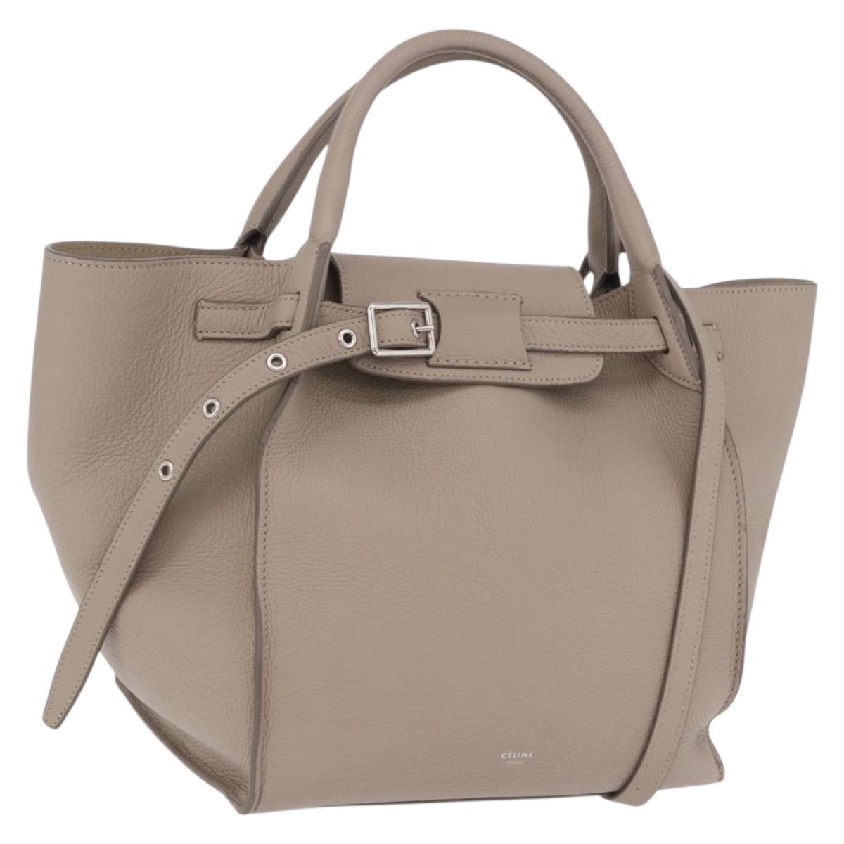 CELINE Big Bag Hand Bag Leather 2way Beige Silver Auth 200379V