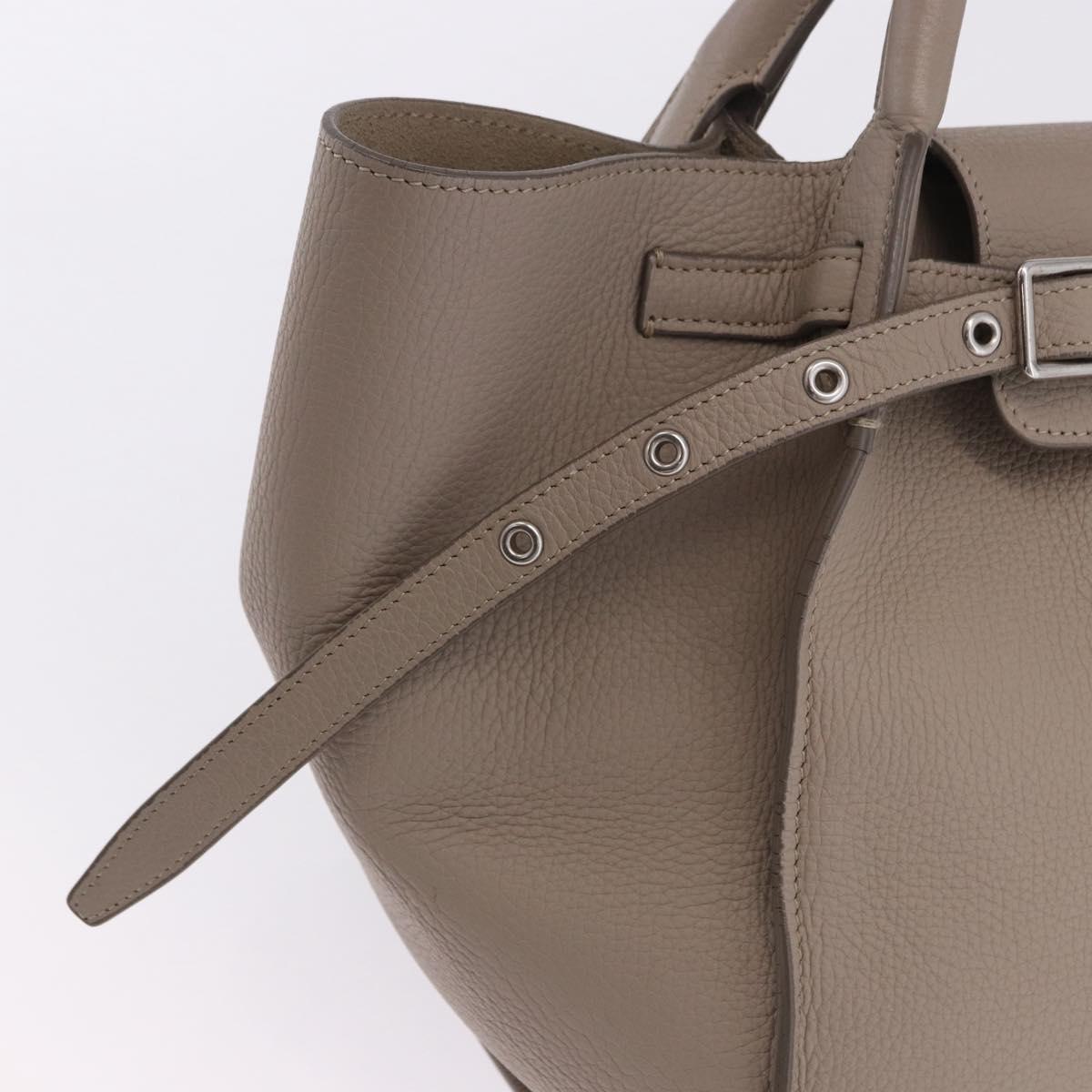 CELINE Big Bag Hand Bag Leather 2way Beige Silver Auth 200379V