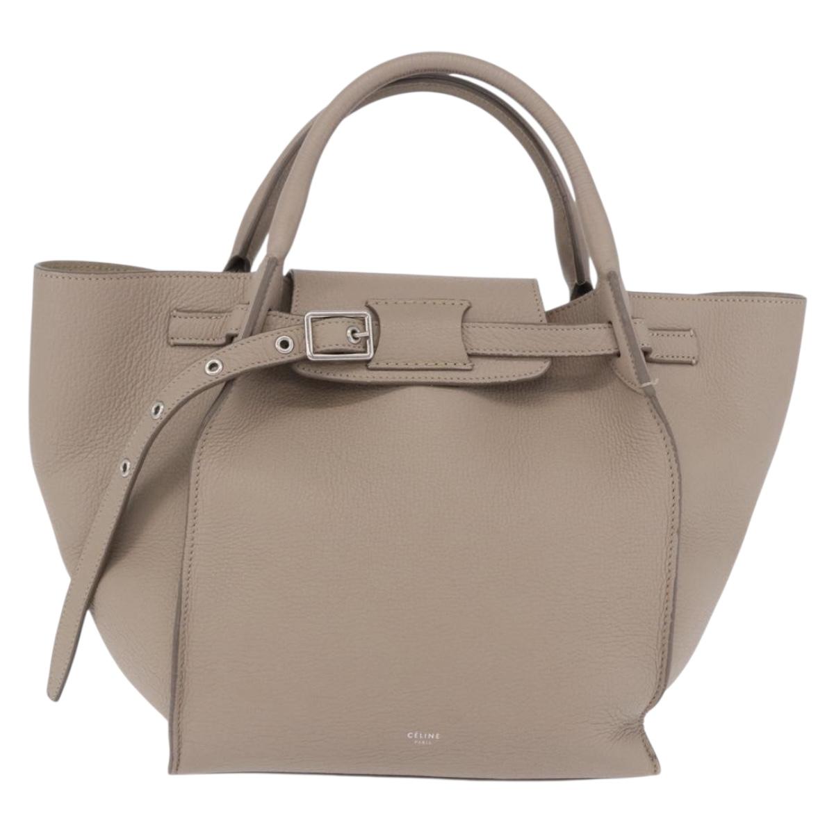 CELINE Big Bag Hand Bag Leather 2way Beige Silver Auth 200379V