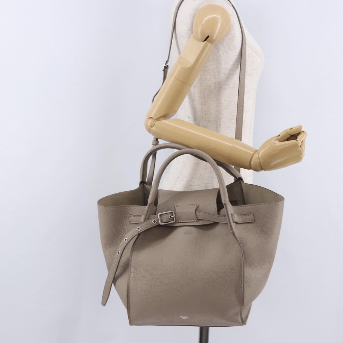 CELINE Big Bag Hand Bag Leather 2way Beige Silver Auth 200379V