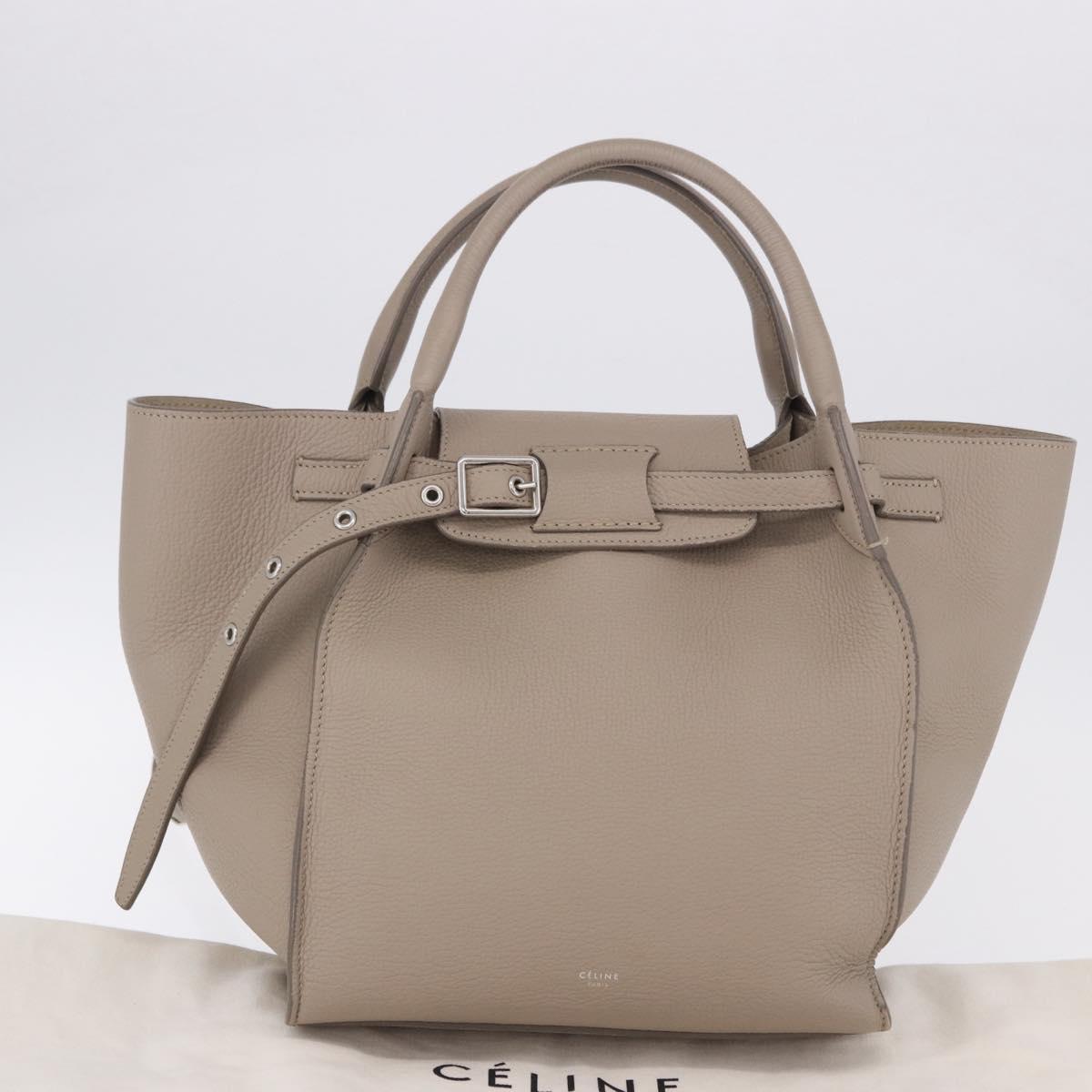 CELINE Big Bag Hand Bag Leather 2way Beige Silver Auth 200379V