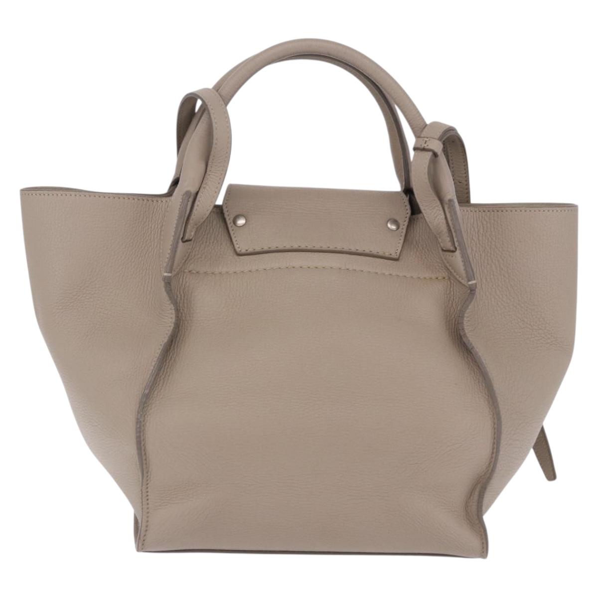 CELINE Big Bag Hand Bag Leather 2way Beige Silver Auth 200379V