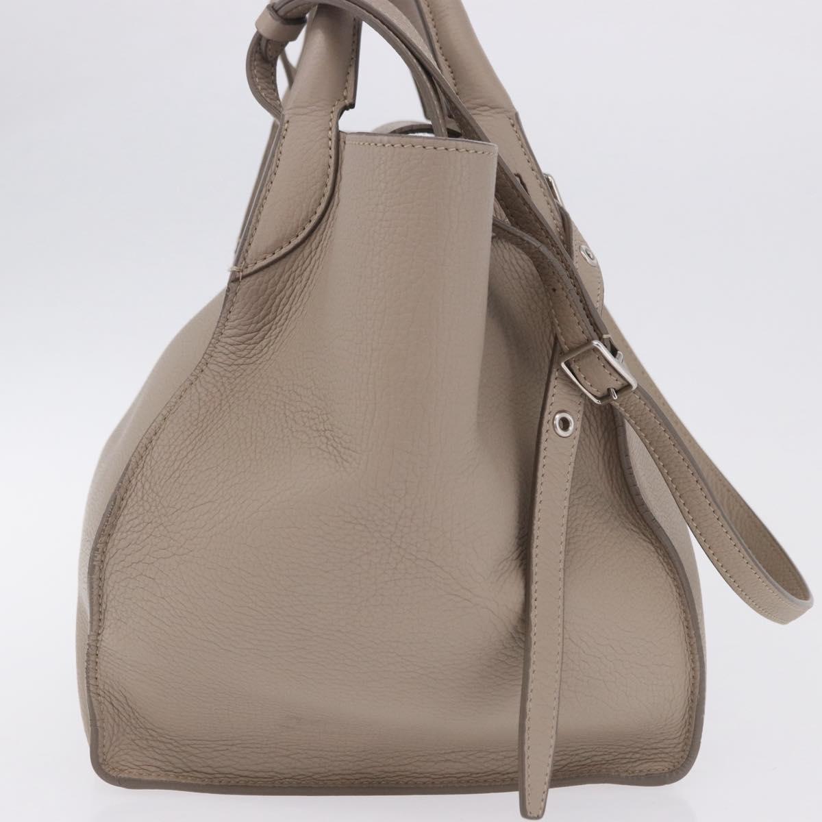 CELINE Big Bag Hand Bag Leather 2way Beige Silver Auth 200379V