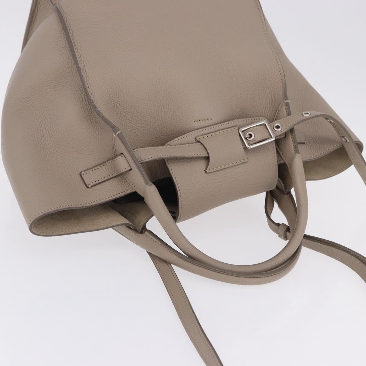 CELINE Big Bag Hand Bag Leather 2way Beige Silver Auth 200379V