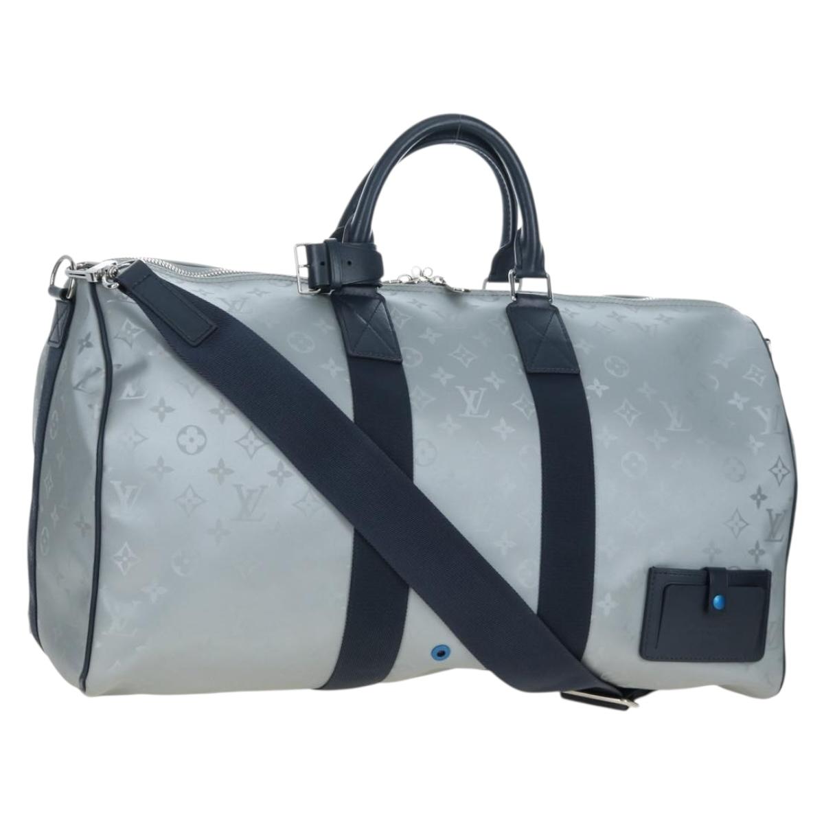LOUIS VUITTON Satellite Keepall Bandouliere 50 Bag Silver M44170 LV Auth 200382V