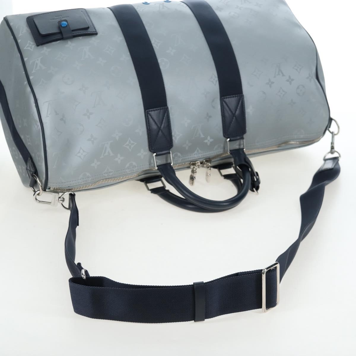 LOUIS VUITTON Satellite Keepall Bandouliere 50 Bag Silver M44170 LV Auth 200382V