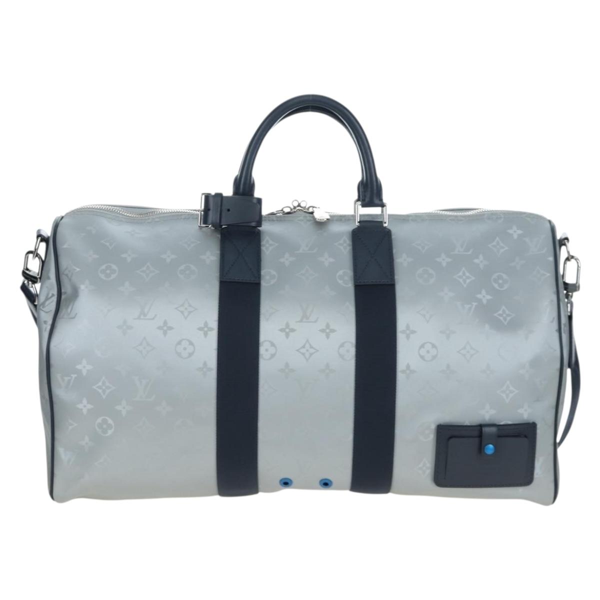LOUIS VUITTON Satellite Keepall Bandouliere 50 Bag Silver M44170 LV Auth 200382V