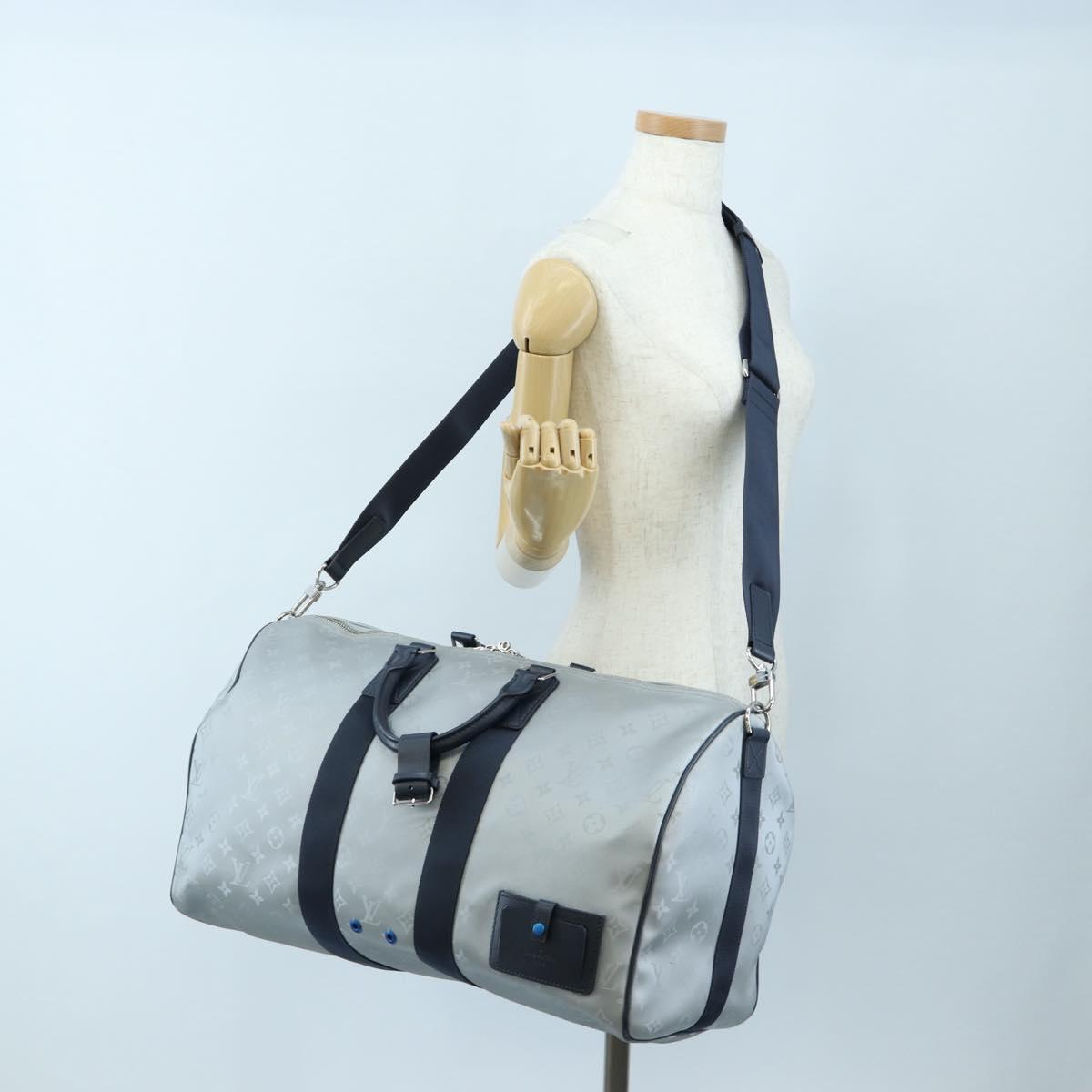 LOUIS VUITTON Satellite Keepall Bandouliere 50 Bag Silver M44170 LV Auth 200382V