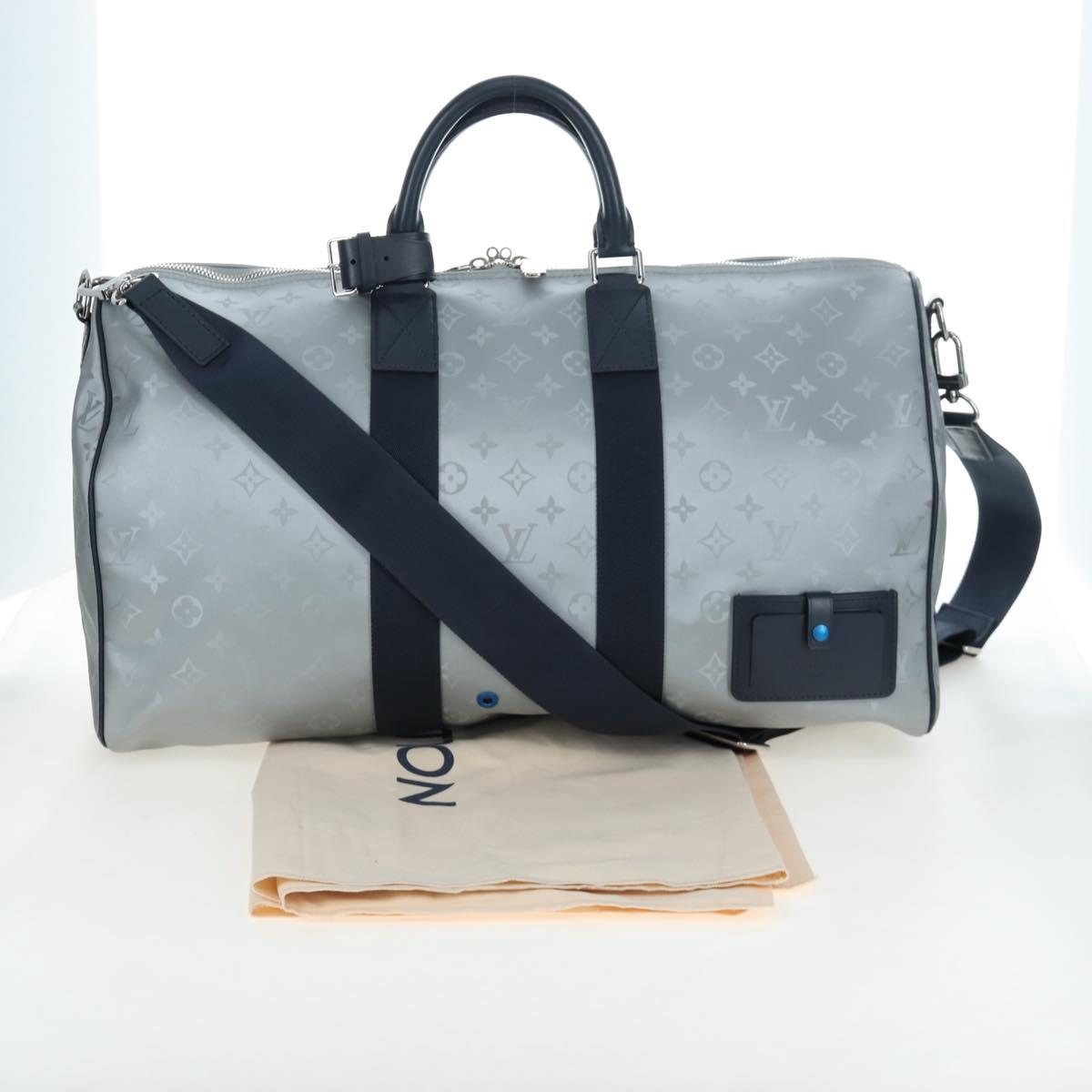 LOUIS VUITTON Satellite Keepall Bandouliere 50 Bag Silver M44170 LV Auth 200382V