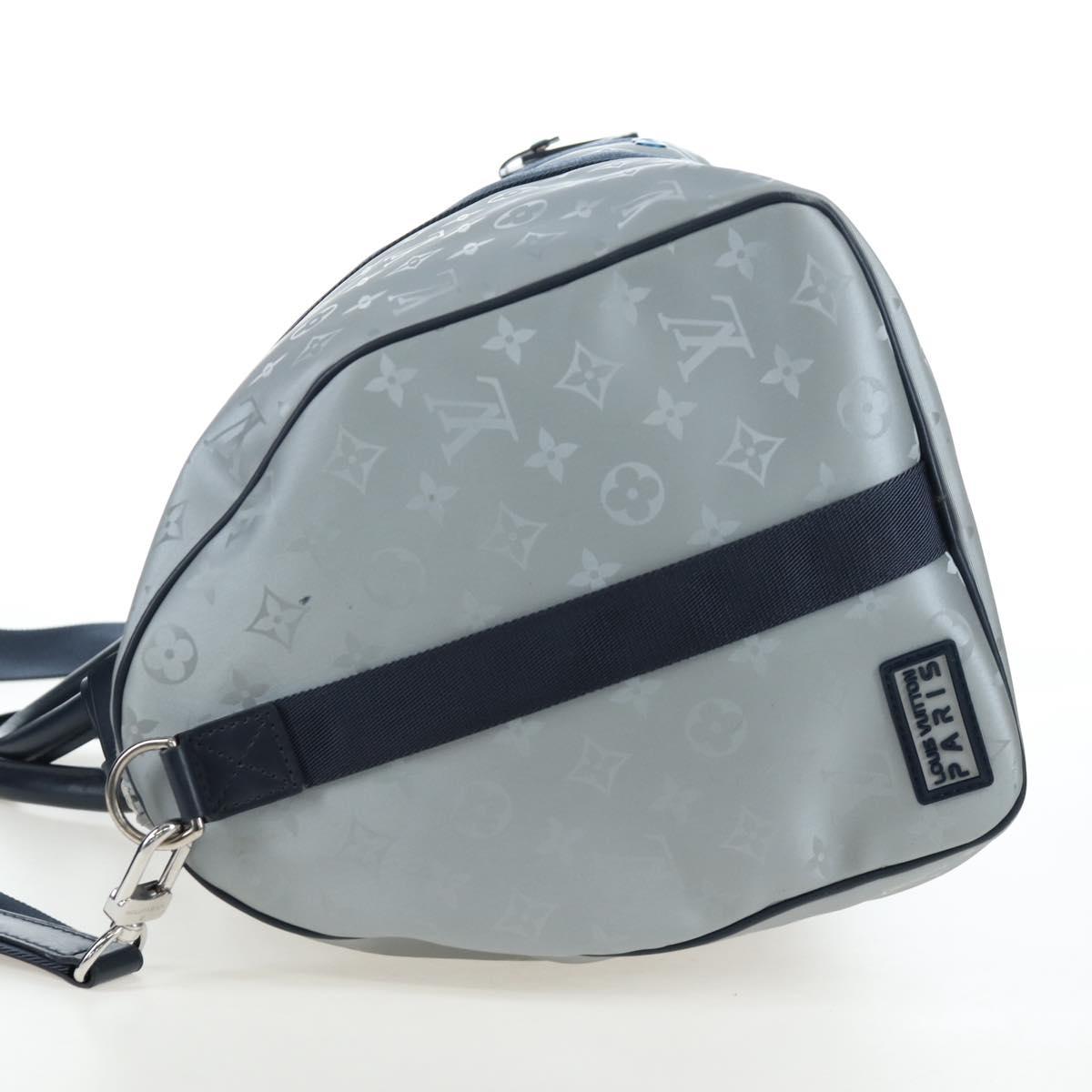 LOUIS VUITTON Satellite Keepall Bandouliere 50 Bag Silver M44170 LV Auth 200382V