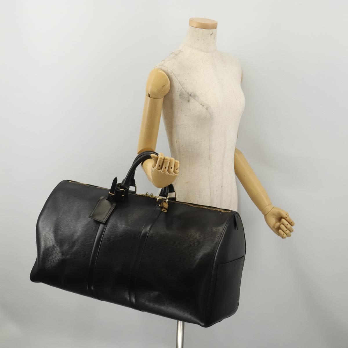 LOUIS VUITTON Epi Keepall 55 Boston Bag Noir M42952 LV Auth 200383V