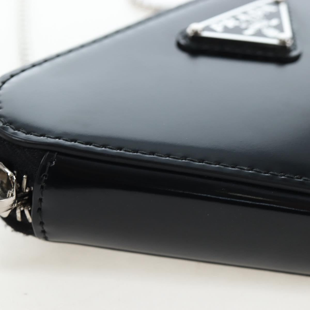 PRADA Chain Shoulder Pouch Leather Black Silver Auth 200384V