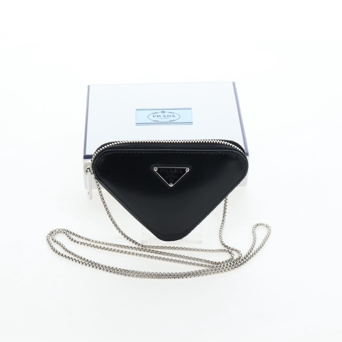 PRADA Chain Shoulder Pouch Leather Black Silver Auth 200384V