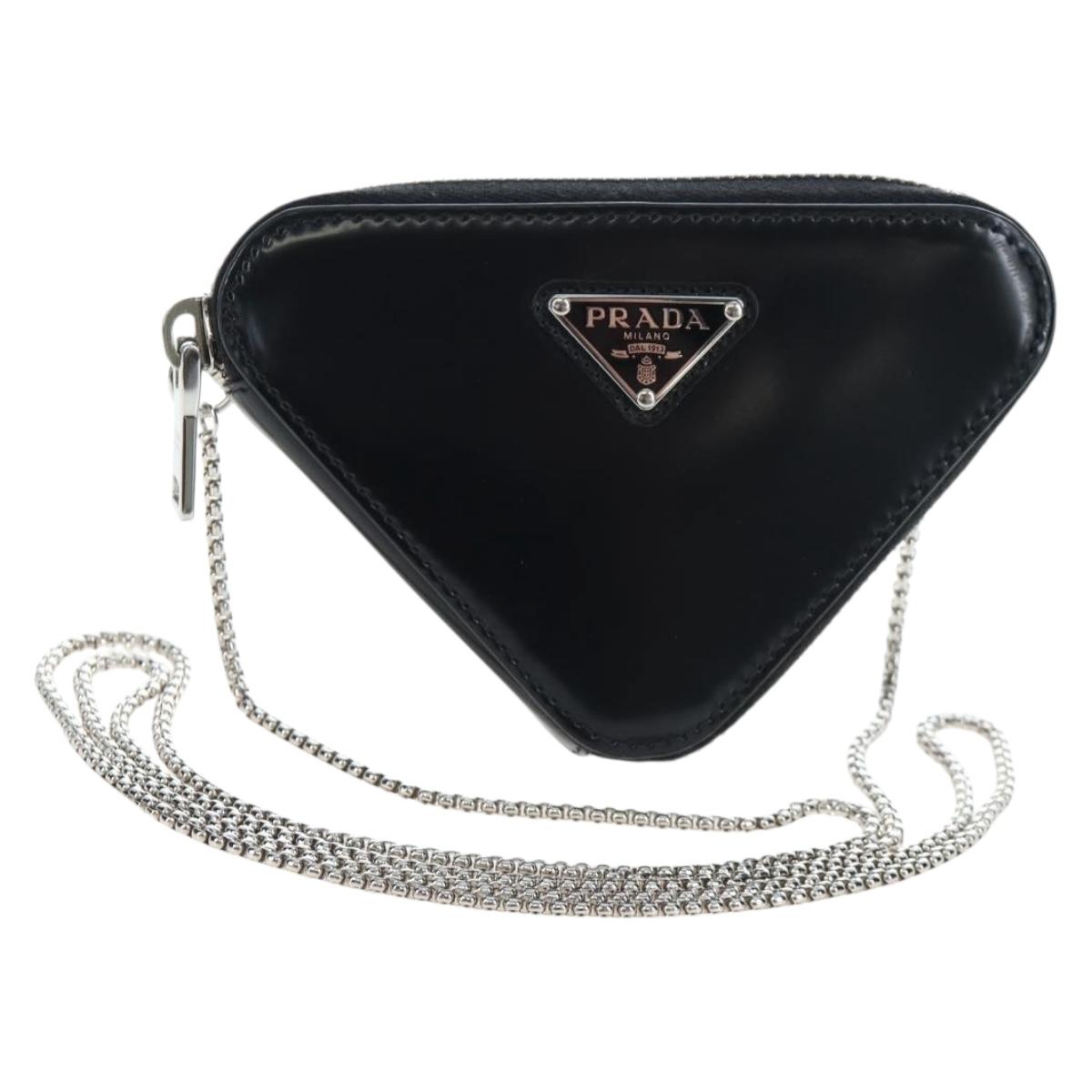 PRADA Chain Shoulder Pouch Leather Black Silver Auth 200384V