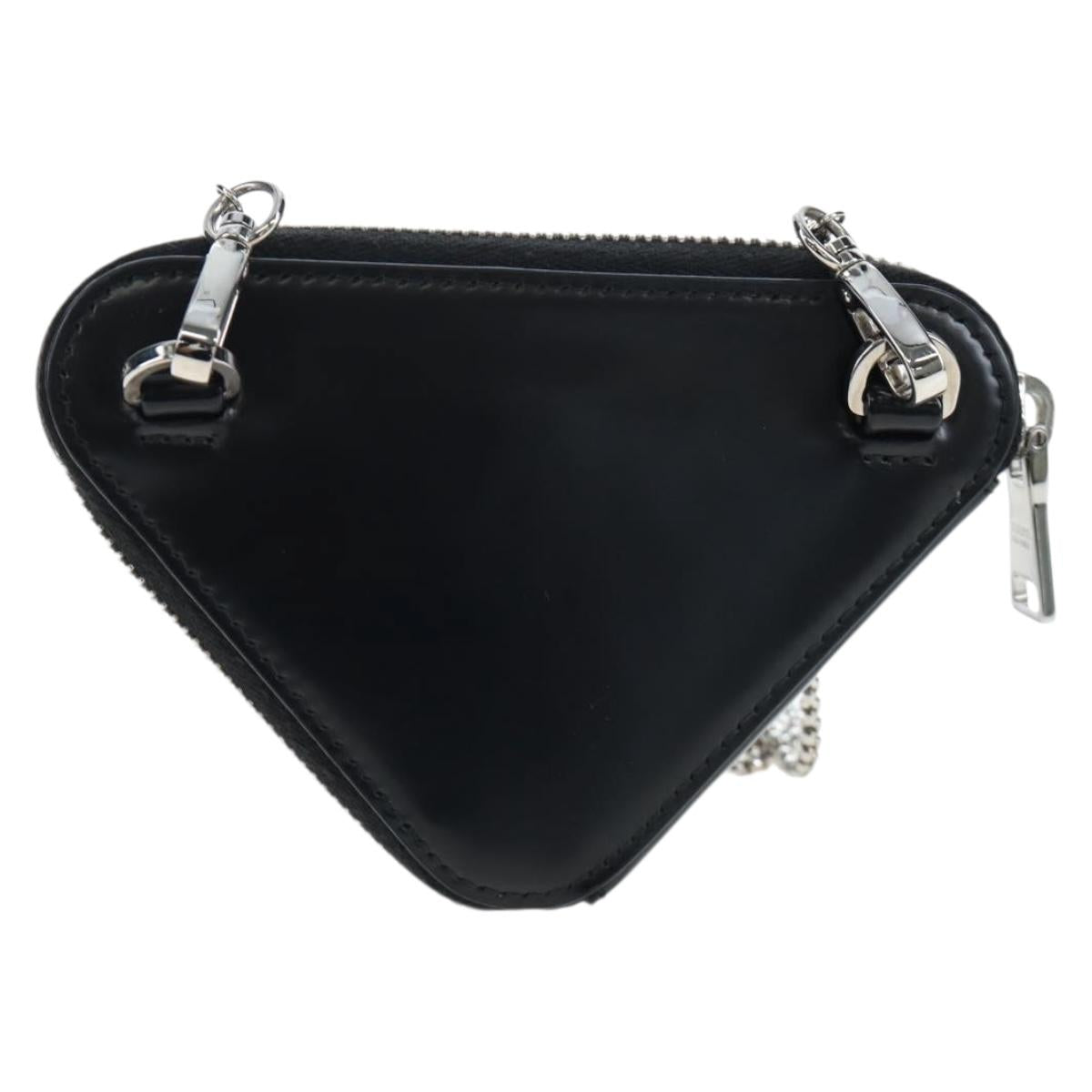 PRADA Chain Shoulder Pouch Leather Black Silver Auth 200384V
