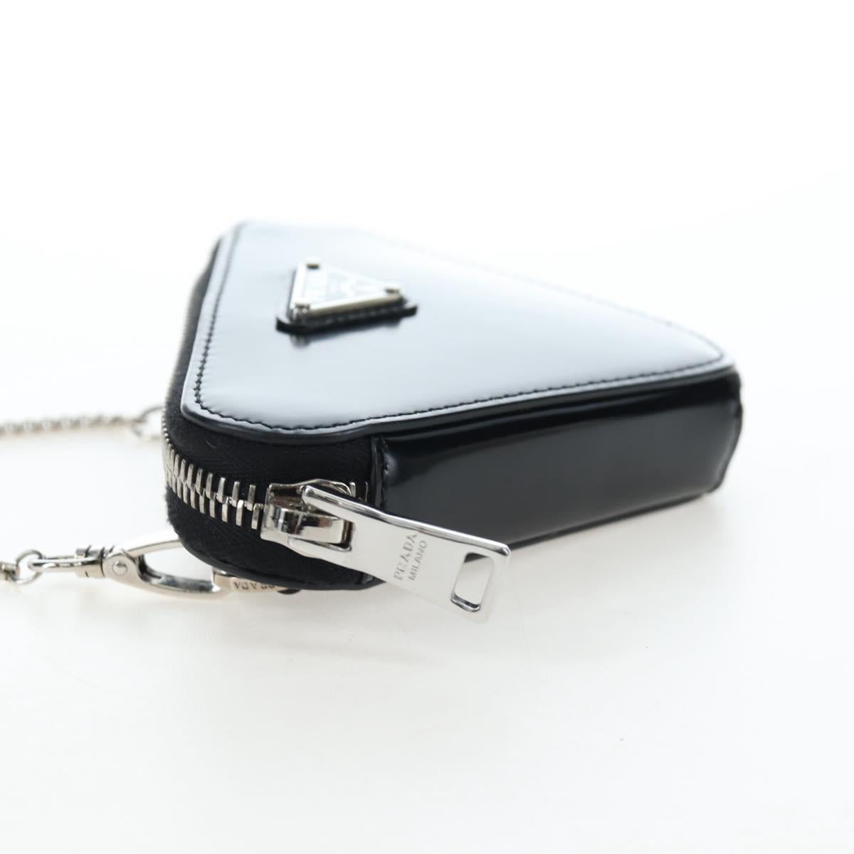 PRADA Chain Shoulder Pouch Leather Black Silver Auth 200384V