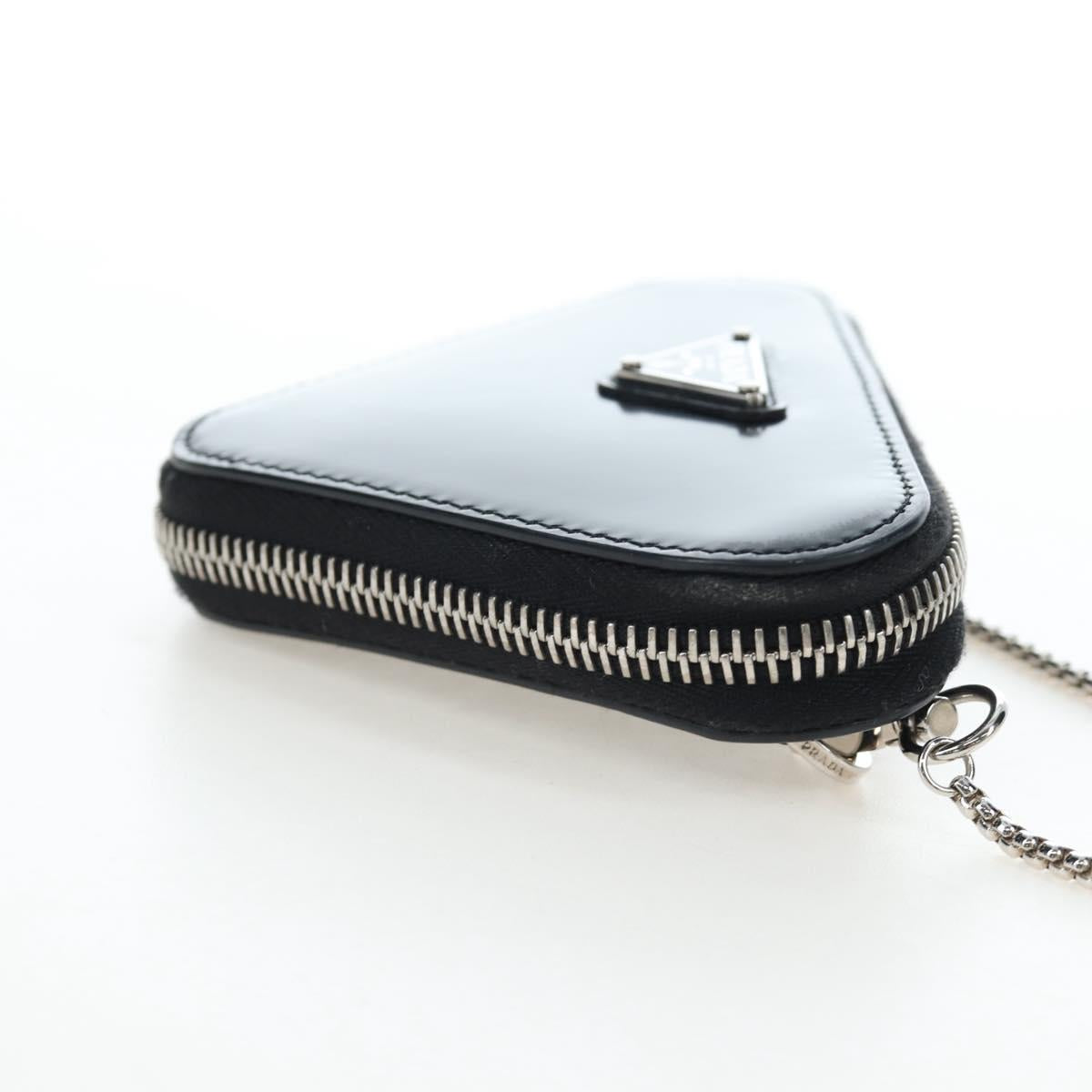 PRADA Chain Shoulder Pouch Leather Black Silver Auth 200384V