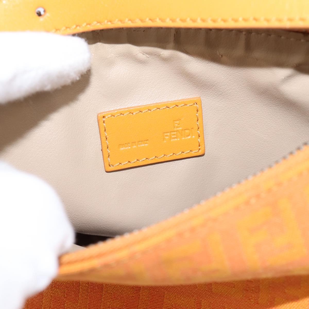 FENDI Zucchino Canvas Accessory Pouch Orange Silver 8N0001 Auth 200388A