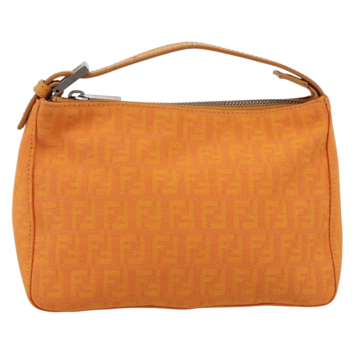FENDI Zucchino Canvas Accessory Pouch Orange Silver 8N0001 Auth 200388A