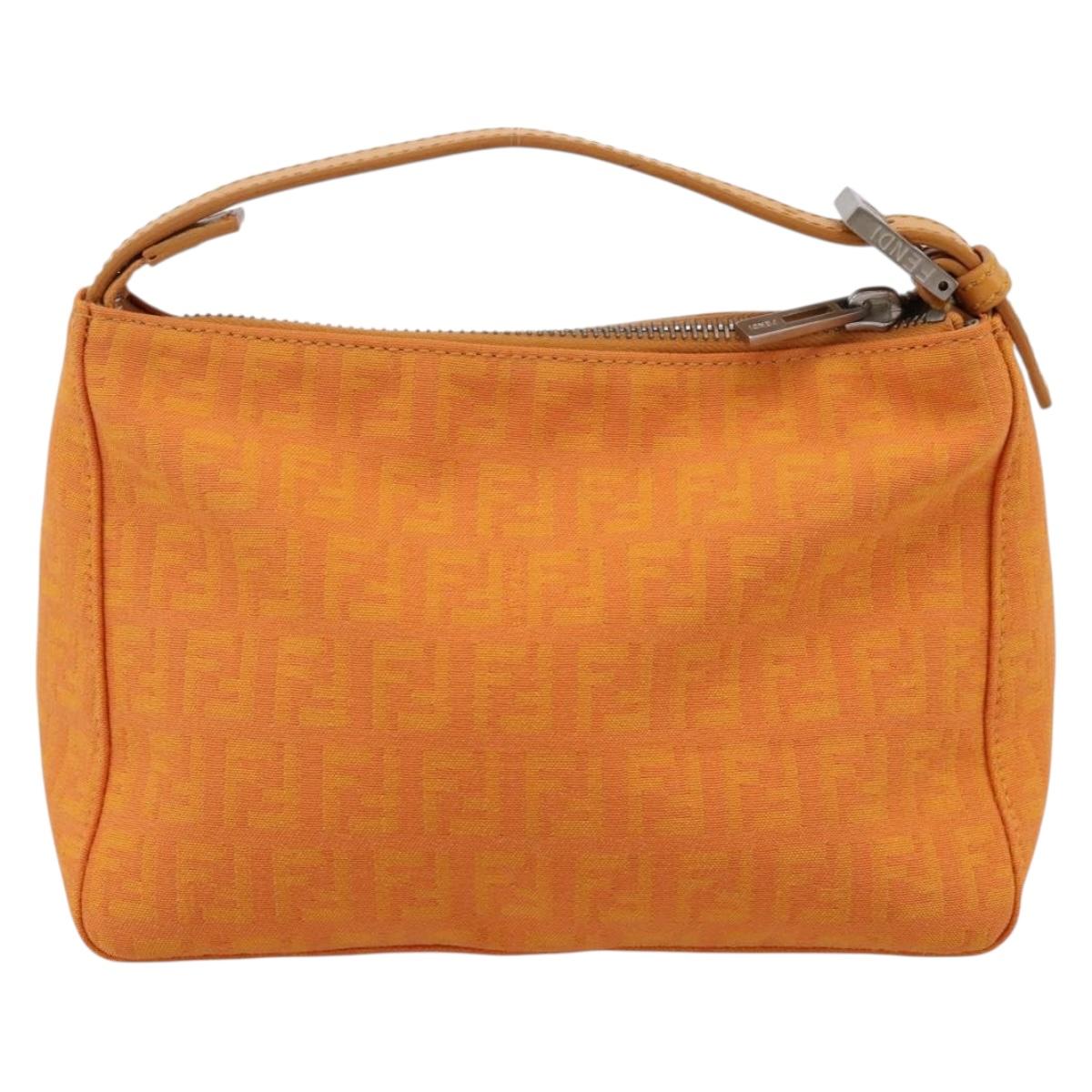 FENDI Zucchino Canvas Accessory Pouch Orange Silver 8N0001 Auth 200388A