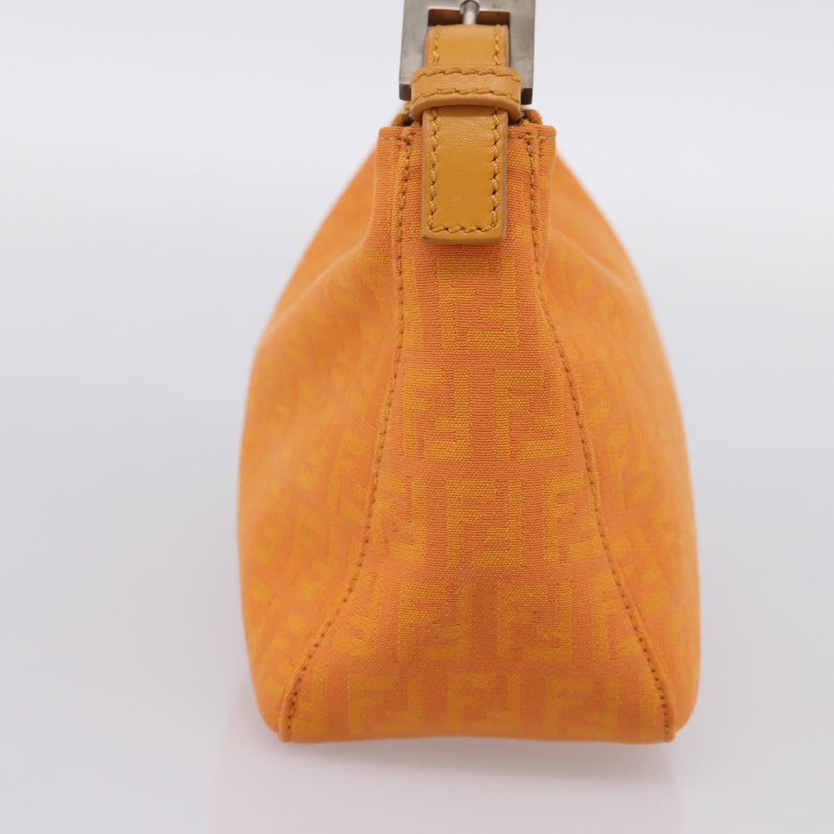 FENDI Zucchino Canvas Accessory Pouch Orange Silver 8N0001 Auth 200388A