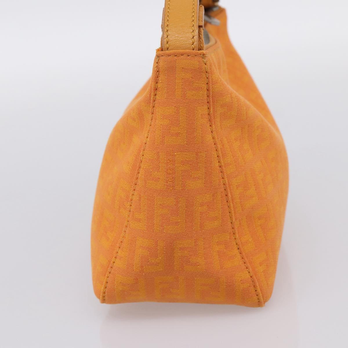 FENDI Zucchino Canvas Accessory Pouch Orange Silver 8N0001 Auth 200388A
