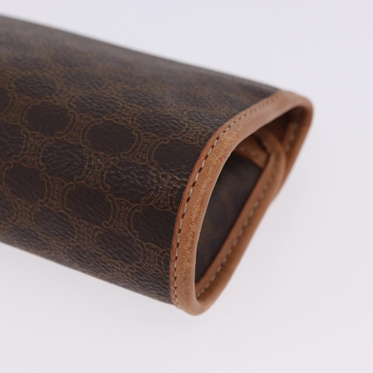 CELINE Macadam Canvas Pouch PVC Leather Brown Gold Auth 200399V