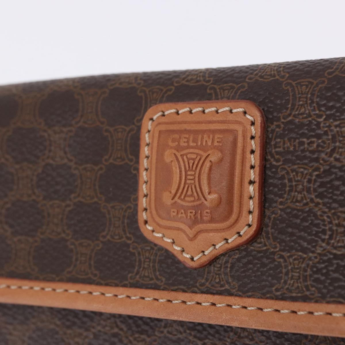 CELINE Macadam Canvas Pouch PVC Leather Brown Gold Auth 200399V