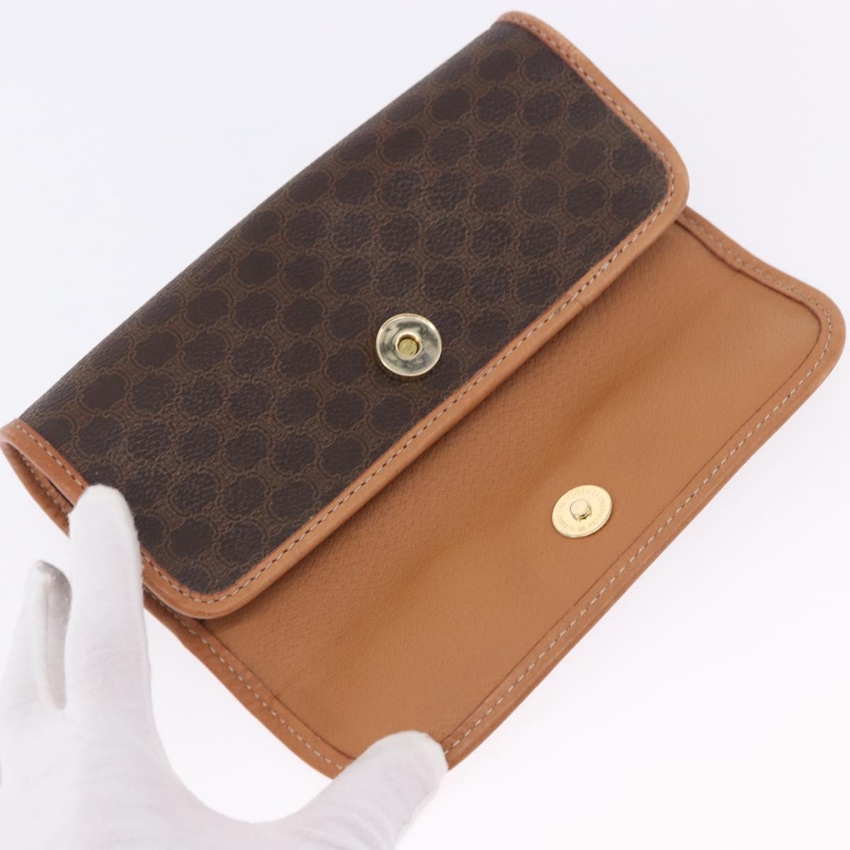 CELINE Macadam Canvas Pouch PVC Leather Brown Gold Auth 200399V