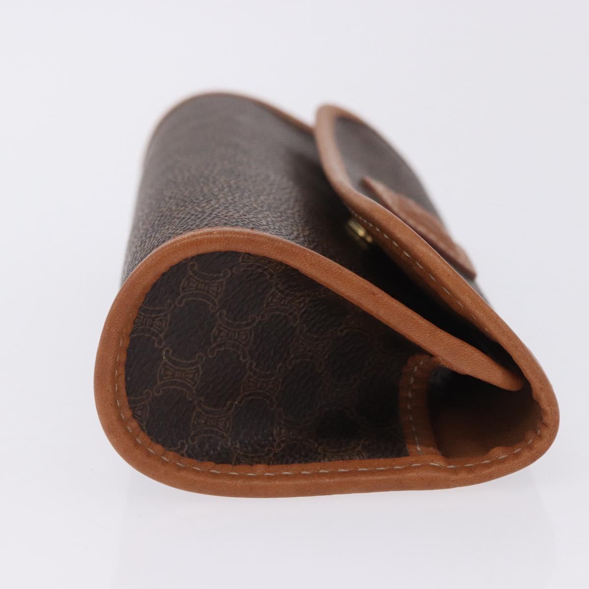 CELINE Macadam Canvas Pouch PVC Leather Brown Gold Auth 200399V