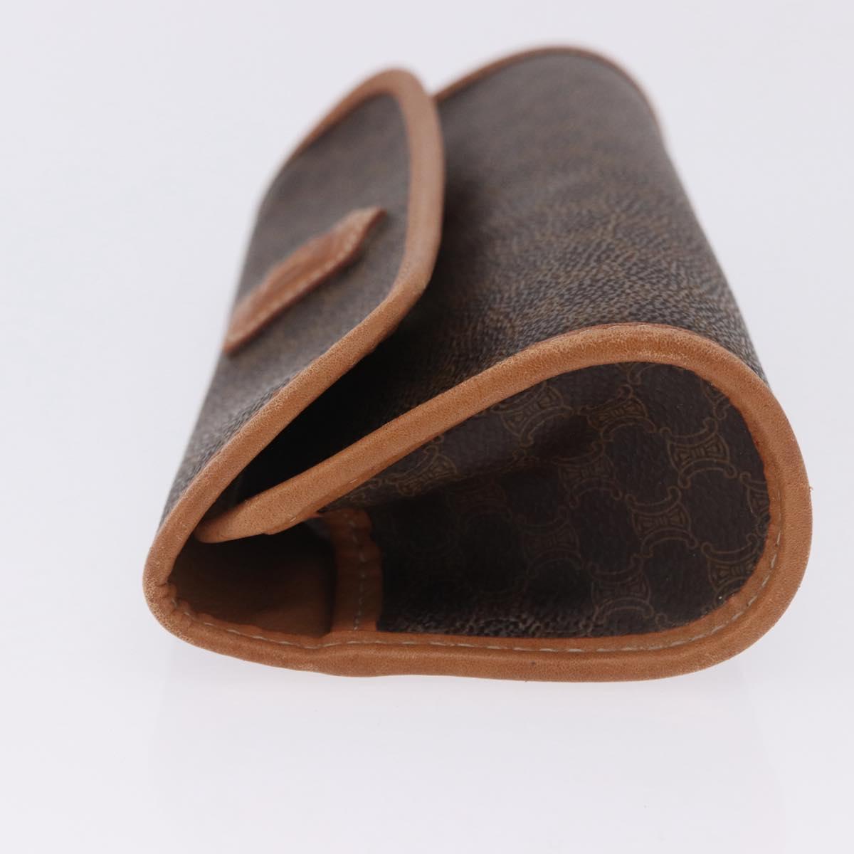CELINE Macadam Canvas Pouch PVC Leather Brown Gold Auth 200399V