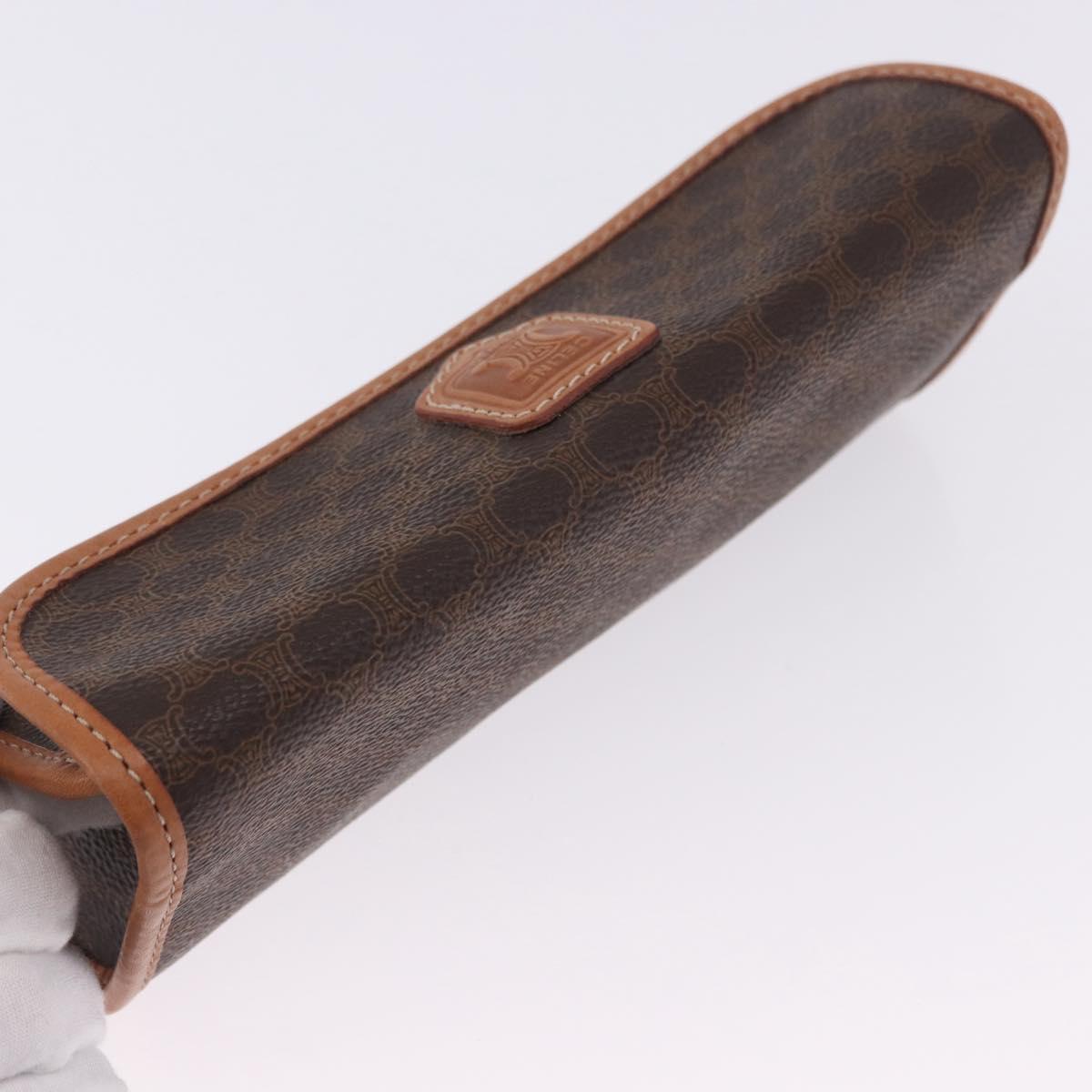 CELINE Macadam Canvas Pouch PVC Leather Brown Gold Auth 200399V