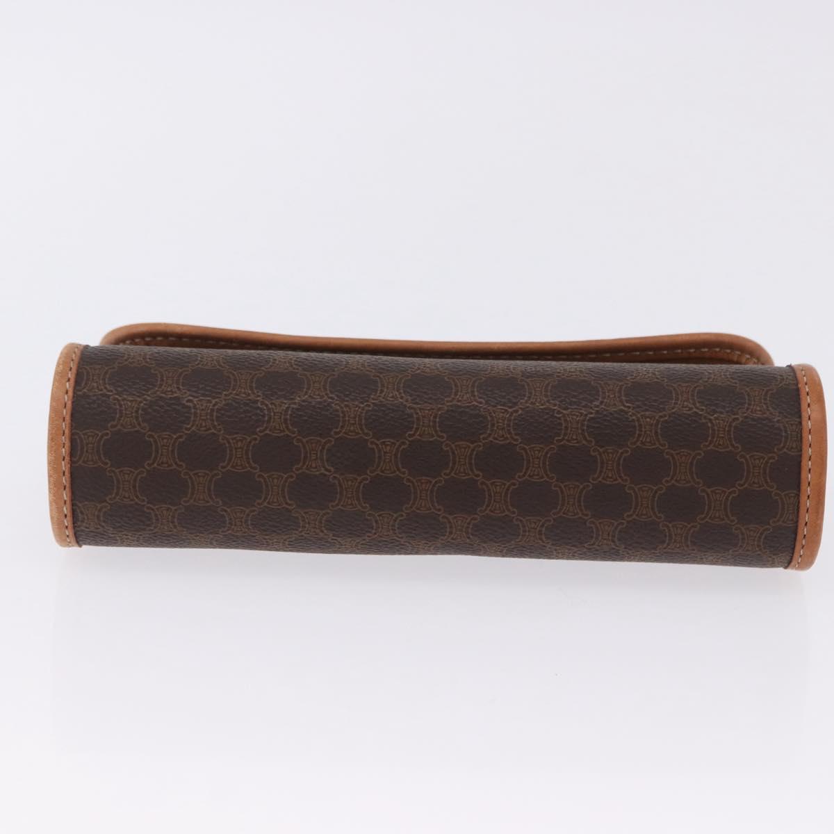 CELINE Macadam Canvas Pouch PVC Leather Brown Gold Auth 200399V
