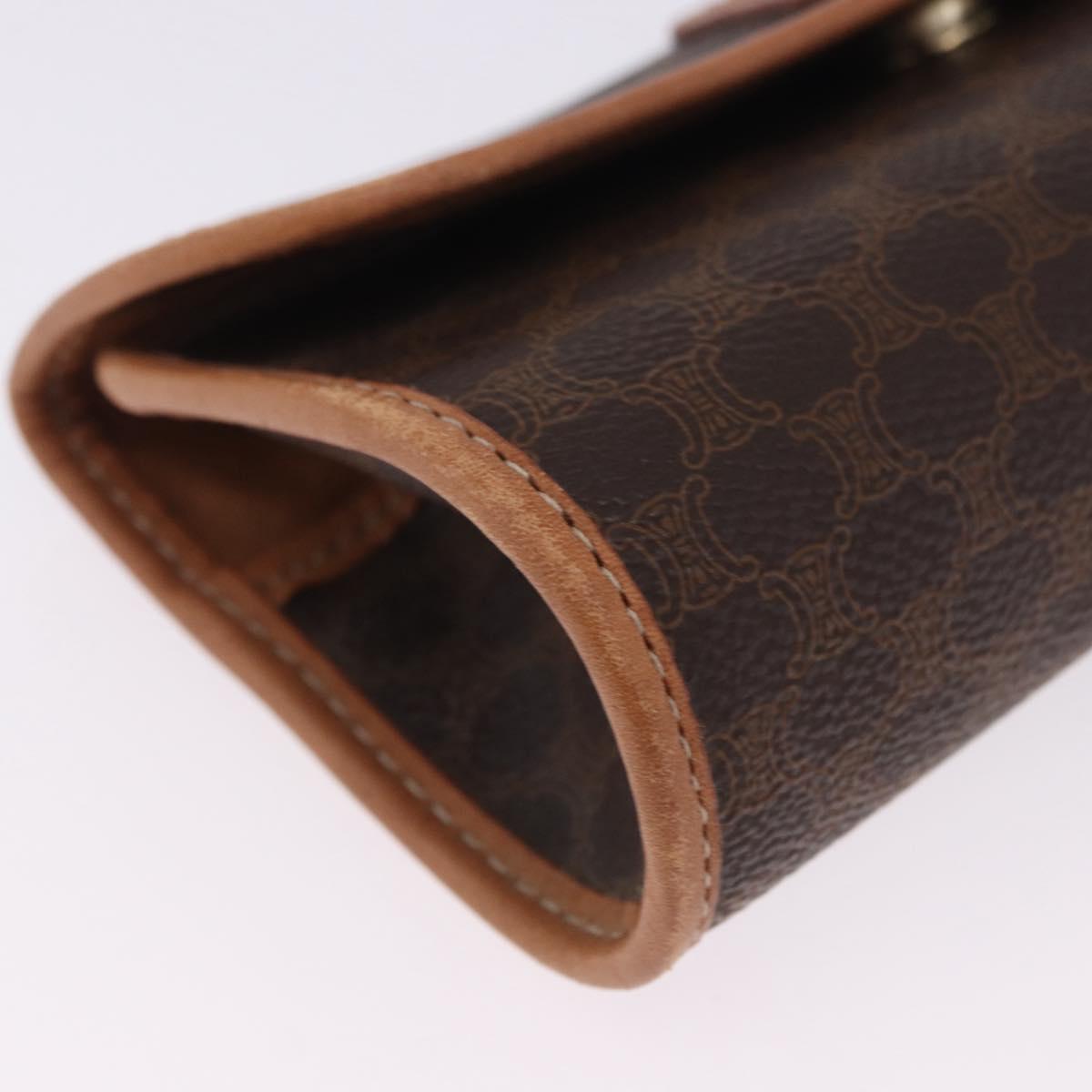 CELINE Macadam Canvas Pouch PVC Leather Brown Gold Auth 200399V