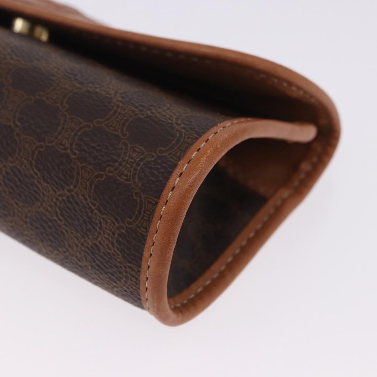CELINE Macadam Canvas Pouch PVC Leather Brown Gold Auth 200399V
