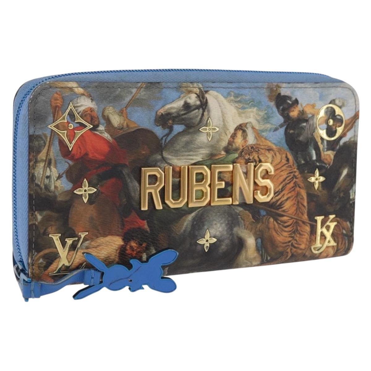 LOUIS VUITTON Rubens Tiger Hunting Zippy Wallet Light Blue M64603 Auth 200400M