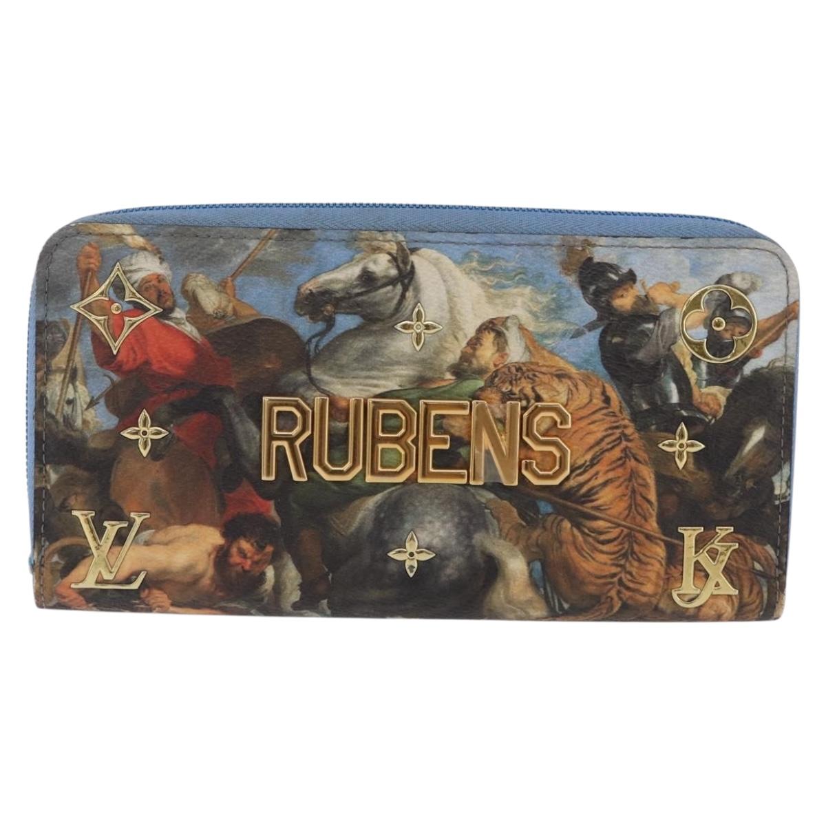 LOUIS VUITTON Rubens Tiger Hunting Zippy Wallet Light Blue M64603 Auth 200400M