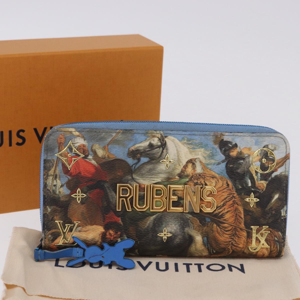 LOUIS VUITTON Rubens Tiger Hunting Zippy Wallet Light Blue M64603 Auth 200400M