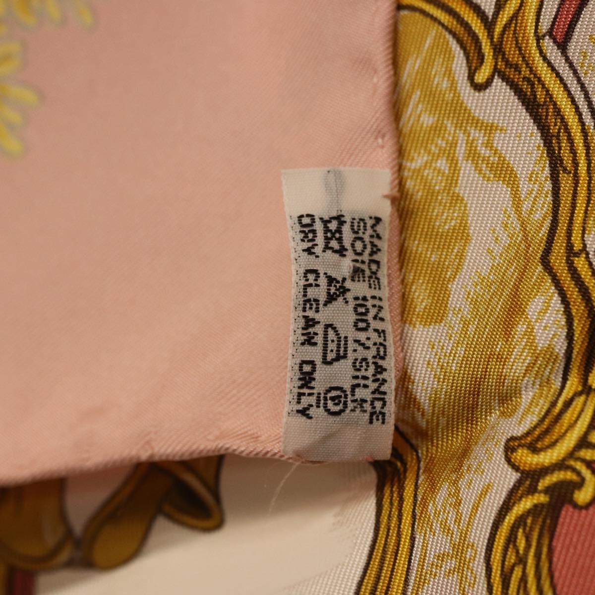 HERMES Carre 90 Scarf Silk ""Traineaux et Glissades"" Pink White Auth 200402M