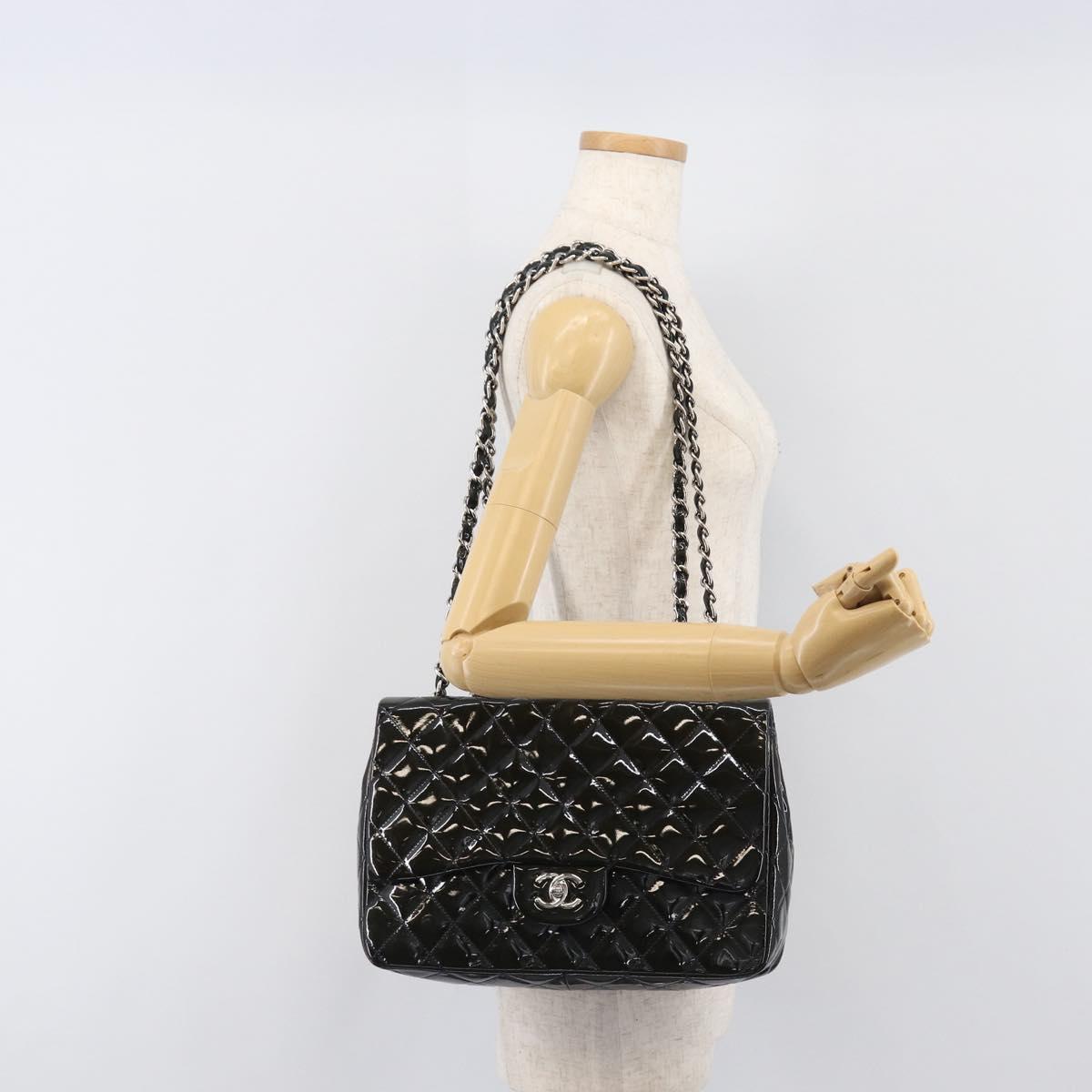 CHANEL Chain Matelasse 30 Bag Patent leather Green Silver CC Auth 200422V