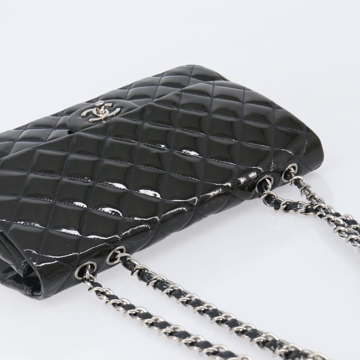 CHANEL Chain Matelasse 30 Bag Patent leather Green Silver CC Auth 200422V